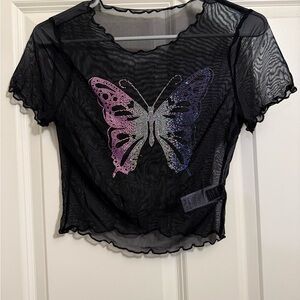 Black Sheer Butterfly Top